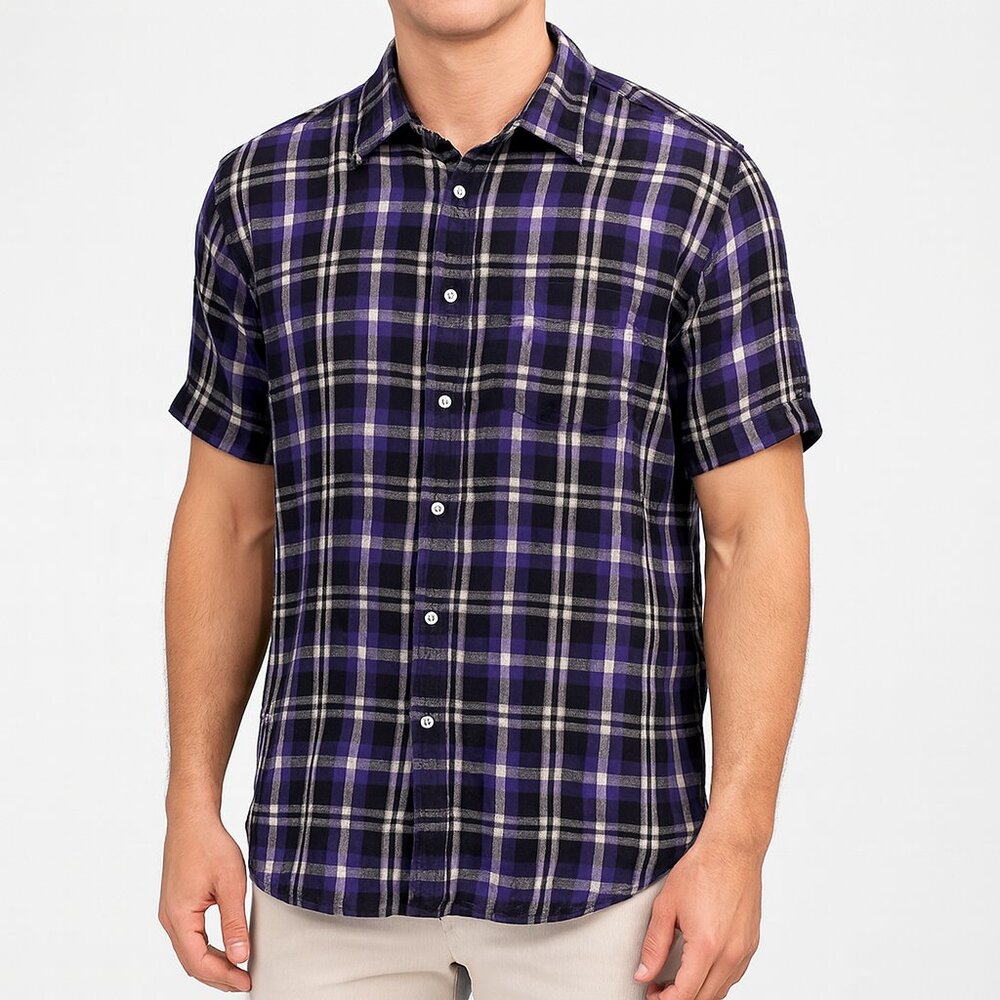 Peter Millar Shirt Men's Large Purple Plaid Linen Summer Casual Breathable Class